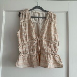 Treasure & Bond Cream and Beige Striped V Neck Front Tie Tank Top XSmall NWOT